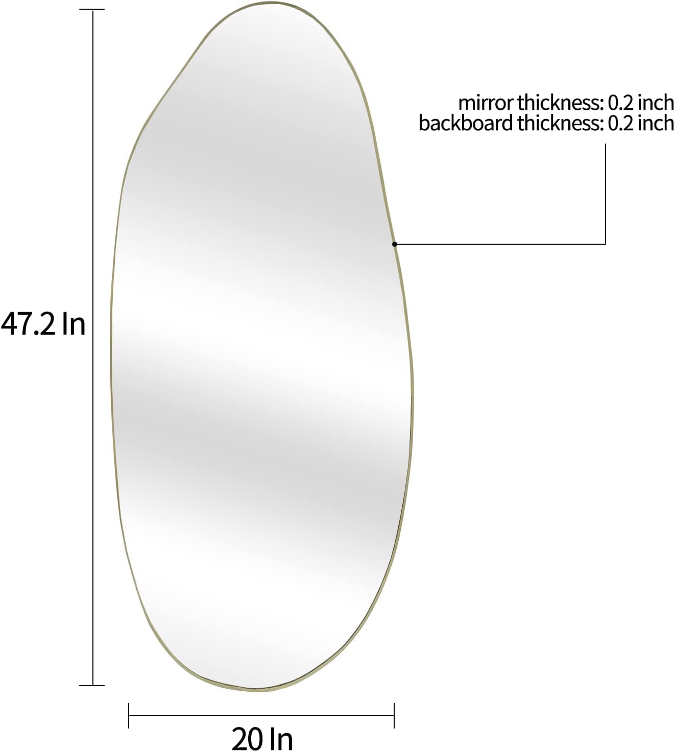 Irregular Mirror, Large Asymmetrical Mirror, 47.2"x20" Gold Oblong Mirrors, Modern Unique Shaped Mirrors for Living Room Bathroom Bedroom Entryway