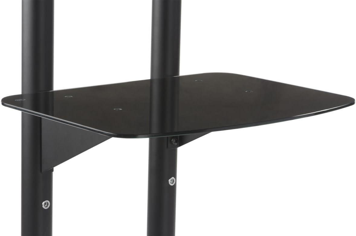 Displays2go Rolling TV Cart with Shelf, Steel and Aluminum Construction, Height Adjustable – Black (TVSVM31NS)