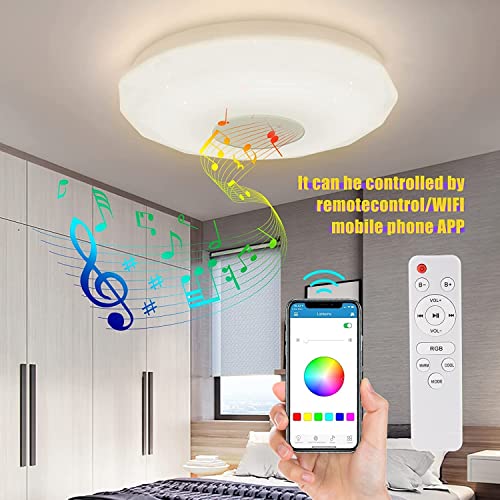 Famure Led Ceiling Light With Bluetooth Speakers,36W 11" Rgb Waterproof Dimmable Ceiling Lights With Remote Control For Bathroom,3000K 4500K 6000K Color Changed Close To Ceiling Light #TOP1