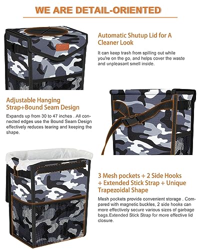 Image of Pritent Car Trash Can with Lid Leakproof Car Garbage Bag Vehicle Trash Bin