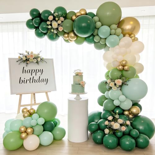 Image of Sage Green Balloon Garland Arch Kit, Mint Green,Gold,Sand White,144 pcs