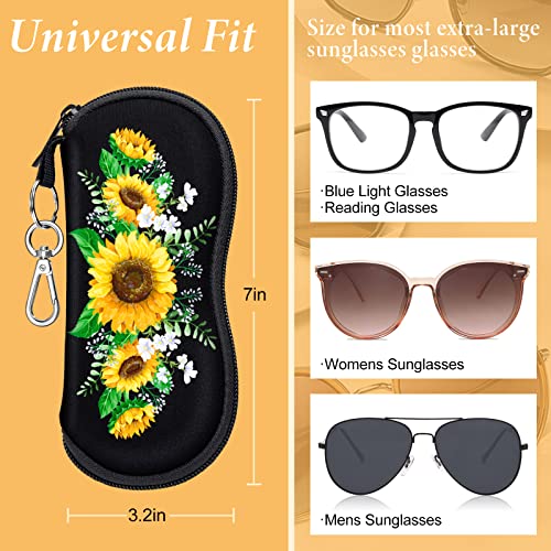 Swooflia Sunglass Glasses Eyeglass Case Bag, Sunflower Floral Soft Reading Glass Pouch For Kids Women Men Neoprene Cloth Travel Extra Large Slim Cases With Clip Zipper 2 Pack #TOP2