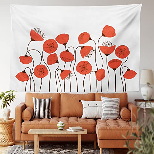 Ambesonne Flower Tapestry, Poppy Flowers Blossom Art Deco Style Summertime Garden Modern Repetition, Wall Hanging For Bedroom Living Room Dorm Decor, 40" X 60", Vermilion Pearl #TOP1