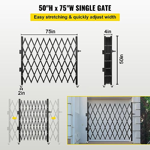 VEVOR Einzelnes Sicherheitstor, Falttürtor, Akkordeon-Sicherheitstor aus Stahl, 131x 188 cm Erweiterbares Sicherheitstor, 360° Rollendes Barrikadentor, Scherentor oder Tür mit Vorhängeschloss