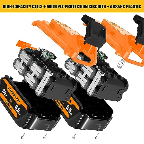 BatPower 2 Pack 20V Max 6.5Ah Lithium Ion Battery Replacement for Dewalt 20V Max 5.0Ah Battery DCB205-2 Compatible with Dewalt DCD/DCF/DCG/DCS tools 20v Max XR Battery 5.0Ah 4.0Ah 3.0Ah