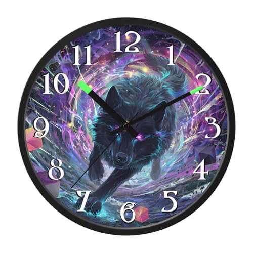 Horloge murale galaxie loup phosphorescente, idée cadeau chambre