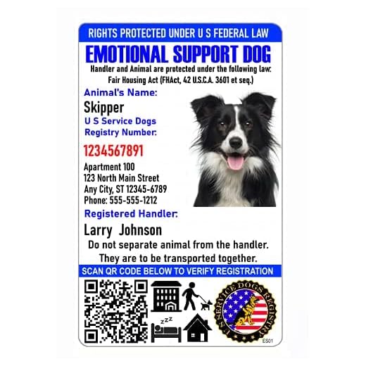 Just 4 Paws Custom Emotional Support ID Card with QR Code & Security Seal and Optional Holograph | Registration to U S Service Dogs Registry Plus ID Holder & Digital ID - Portrait Style