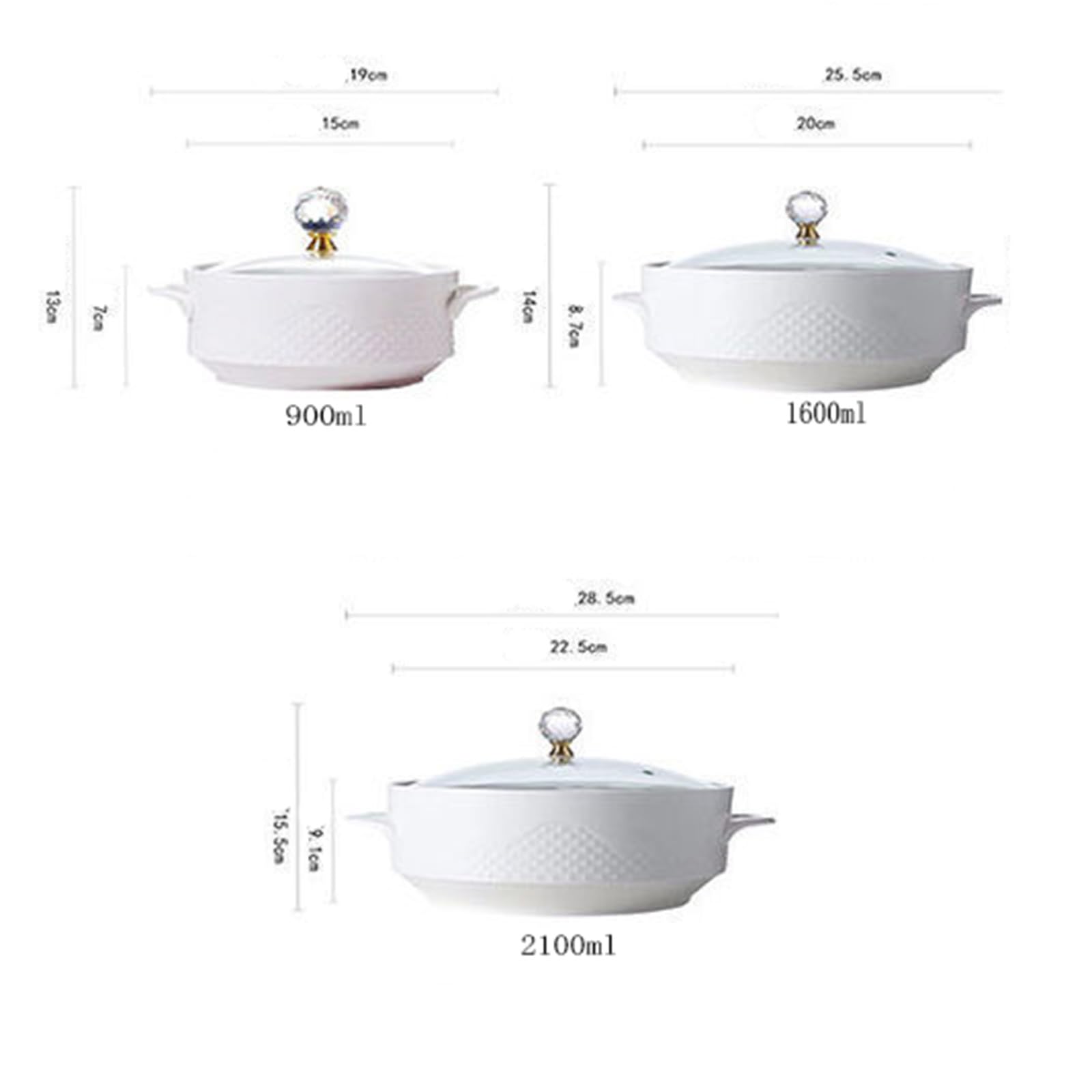 Suppenterrine aus Keramik mit Glasdeckel und Doppelgriffen, ideal zum Servieren von Suppen, Eintöpfen und Müsli