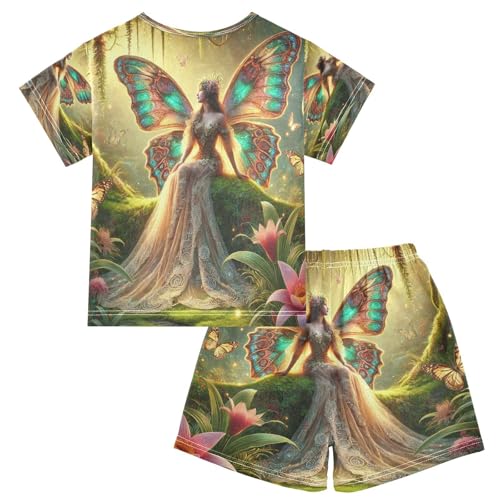 Butterfly Fairy Golden Pajama Set Short Sleeve Pajamas Shorts Sets Cotton Soft Loungewear Sleepwear 5Y2