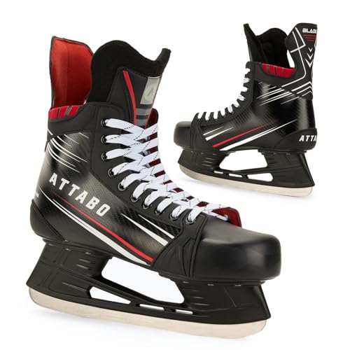 ATTABO Eishockey Schlittschuhe Herren Blade in Schwarz Größe 42 EU Langlebige Edelstahlkufe Stabiler Knöchelschutz Schnürverschluss Komfortabel und langlebig für Fortgeschrittene