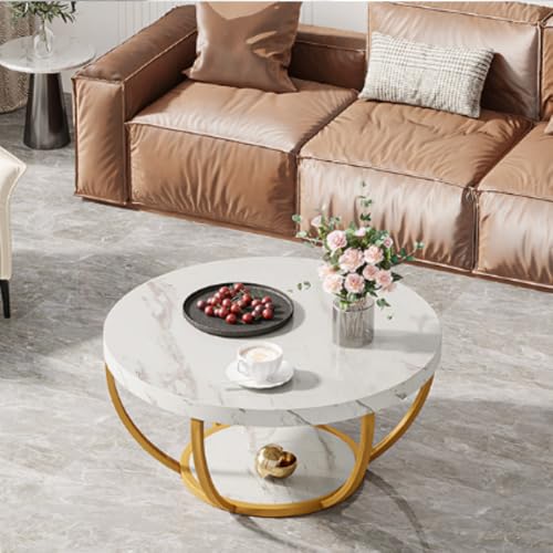 Acnivko ローテーブル リビングテーブル 丸 サークルコーヒー 収納棚付き モダンおしゃれ 木製センター? ソファサイドテーブル 木目調/アメリカ式実茶幾小戸型客間家庭用/シンプル茶台北欧風在宅勤務 寝室 勉強机、おしゃれ、狭い廊下ソファ (80*8