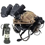 SIANKO Fast PJ Paintball Airsoft Helmet Set,with Tactical Headset,Goggles,Battery Pouch,Signal Light,Flashlights,Metal L4G24,NVG Model,Dummy Flashbang Model Light (Tan)
