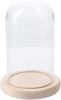 Clear Cloche Glass Dome,Glass Bell Shape Dome Tabletop Centerpiece with Wooden Base,Easy to Use,Practical Bell Jar Display Case Jar for Flower Storage Home Decor(6.3x3.1Inch)