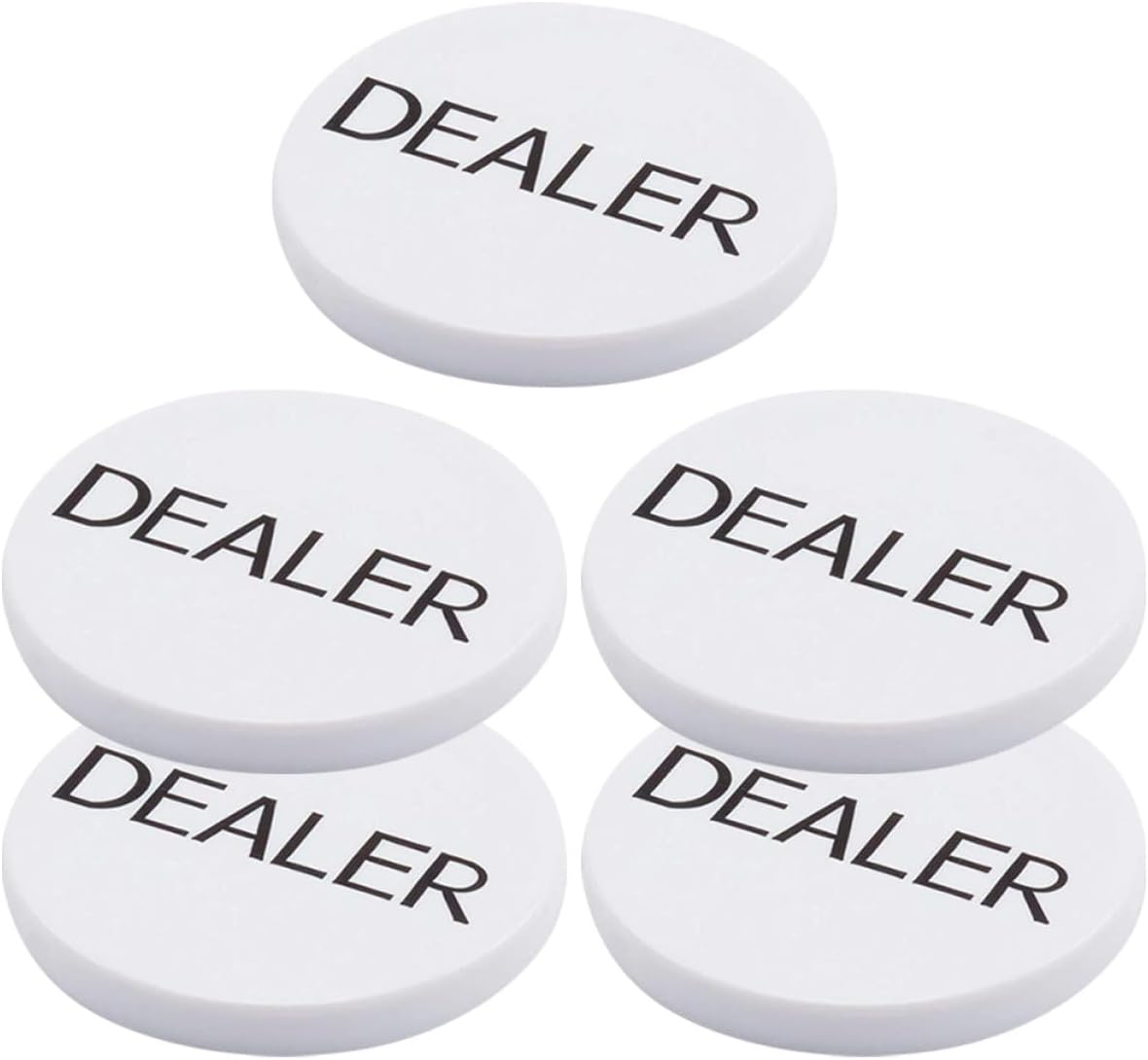 5pcs White Dealer Button Poker Chips -style Blind Chips Plastic Gambling Tokens for Texas Hold’em Poker and Bingo Games