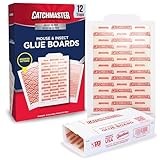 Catchmaster Sticky Insect & Mouse Traps 12-Count, 5.3"x8" Glue Boards for Mice & Insects, Ultra Sticky Rat & MouseTraps Indoor for Home Use in Garages, Basements & Attics, Pest Control for Home