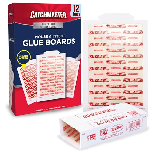 Catchmaster Extra Sticky Insect & Mouse Traps 12-Count, 5.3"x8" Glue Boards for Mice & Insects, Ultra Sticky Rat & MouseTraps Indoor for Home Use in Garages, Basements & Attics, Pest Control for Home
