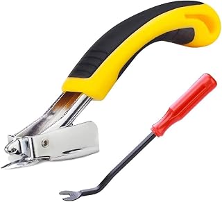 ANNJUC Extractor de grapas, extractor de tapicería y grapas, herramienta elevadora de alfombras, color amarillo + rojo