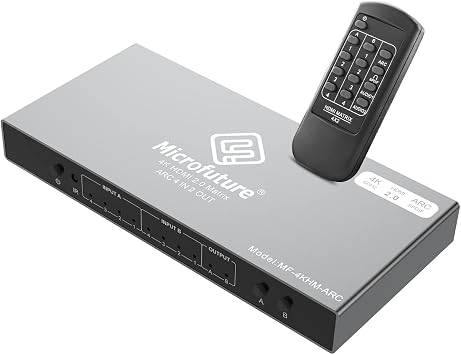 HDMI Matrix Switch 4x2 Ver.2024 4K@60/2K@144 HDR10 & Dobly Vision ARC/SPDIF 5.1CH, Scaler 4K to 1080P, HDCP 2.2 18Gbps, HDMI 2.0b Matrix Splitter Switch 4 in 2 Out with IR Remote Control