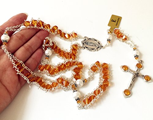 Elegantmedical Ladder To Heaven Crystal & 10Mm Real Pearl Beads Catholic Rosary Cross Necklace Sterling Silver Beads Caps #TOP2