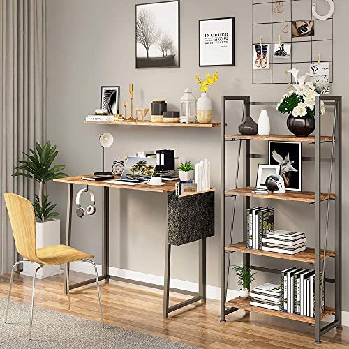 Ghqme No-Assembly Folding Bookshelf Storage Shelves 4 Tiers Vintage Multifunctional Plant Flower Stand Storage Rack Shelves Bookcase For Home Office (Fire Board) #TOP1