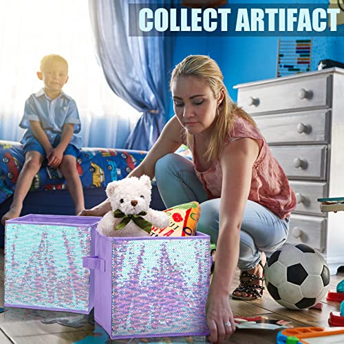 6 Pcs Foldable Sequin Storage Basket Bin 10 Inch Large Fabric Storage Cubes Storage Bin Closet Bins Nursery Bins Shelf Baskets Kids Toys Organizer Boxes For Nursery Home Bedroom Drawer (Purple) #TOP6