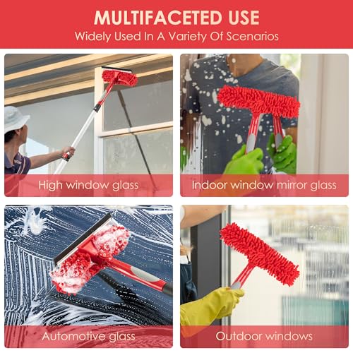 Image of 2-4 FT Window Squeegee with Extension Pole, Window Cleaning Kit with Telescoping Pole, Window Washing Kit with Long Handle for High Outside, 10 FT Reach Window Cleaner Tool