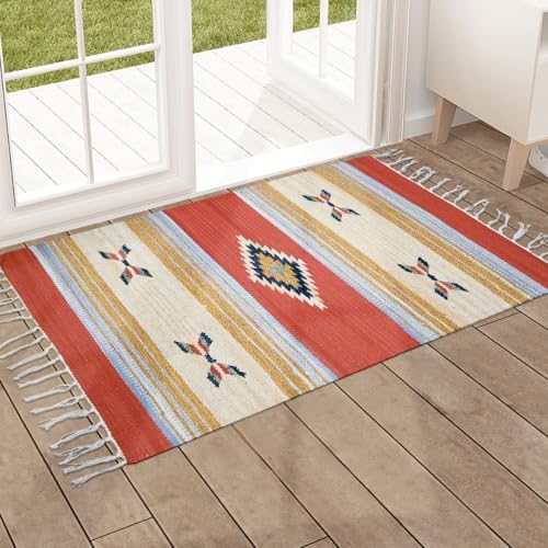 1 Tapete Capacho Kilim Original India 100% Algodão 50x70 Vr (D7Ki...