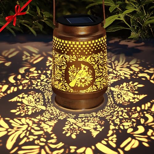 Cardinal Solar Lanterns Outdoor Waterproof Hanging Solar Lights, Cardinal Garden Decor Birthday Gifts for Women Mom, Hanging Metal Garden Lights for Yard Patio Lawn Landscape Christmas Gifts