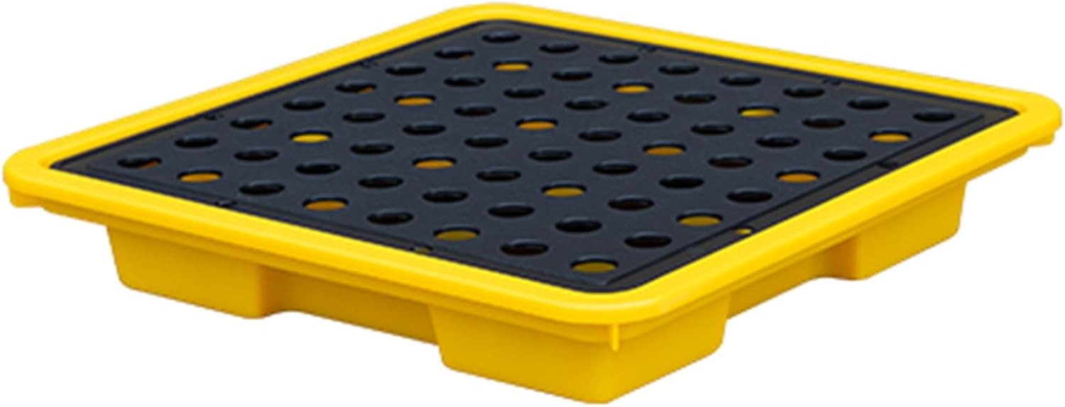 Spill Containment Platform, Yellow and Black Polyethylene Pallets, Detachable Plastic Platform, Modular Garage Leakproof Tray, Anti-Slip Storage Stack P(13.19x13.19x2.17in/33.5x33.5x5.5CM)