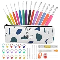 Häkelnadel Set 14 Stück Häkelset für Anfänger Wolle Zum Häkeln Stricken Nadeln Kit 2.0mm-10.0mm Ergonomische Soft Gummi Comfort Grip Häkelnadeln Kit mit Tragbaren Tasche