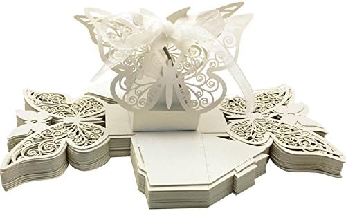 Little Snow Direct 20pcs Butterfly Luxury Boxes With Organza Ribbons Wedding Party Favour Laser Cut Sweets Cake Candy Gift Favor - Purple