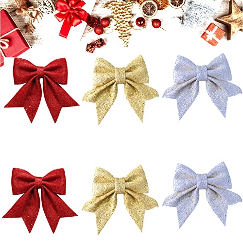 Vebetter Bogenschützen Weihnachten, 6 PCS Weihnachtsschleifen, Weihnachtsbaum Deko, Bows Weihnachtsdeko, Bows Weihnachtsbaum Rot/Gold/Silber, Weihnachtsbögen für Urlaub, Geburtstag, Hochzeit, Party Cover