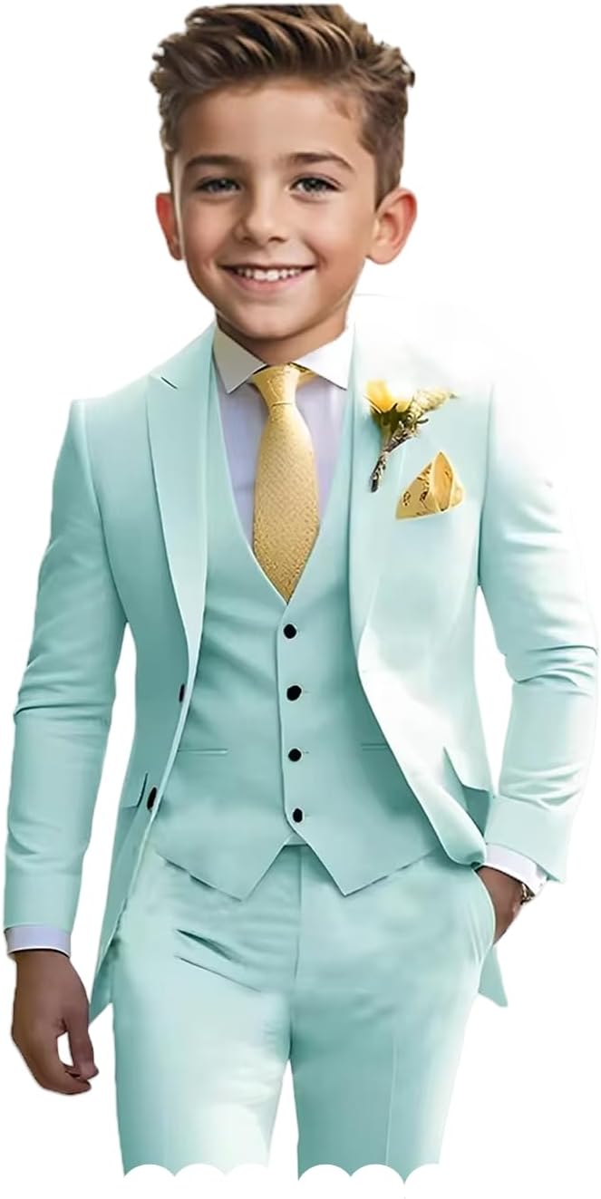 3 Piece Boys Tuxedo Set Formal Casual Jacket Vest Pants Ring Bearer Outfit Prom Wedding Party