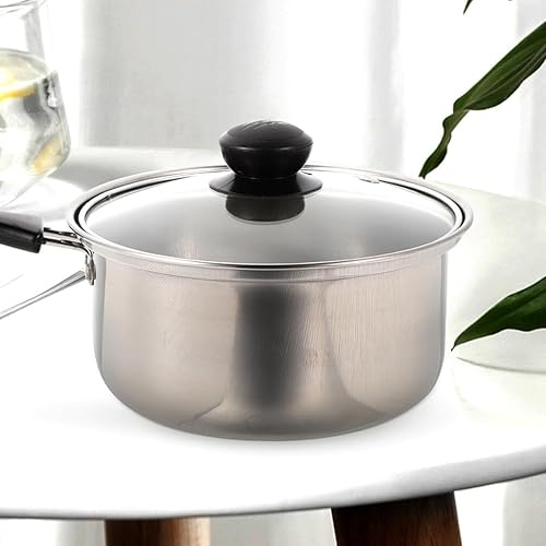 Miniatura 3 de HEMOTON 1 juego de sartén de acero inoxidable con tapa pequeña olla de sopa sartén de leche olla de cocina con asa para el hogar cocina restaurante