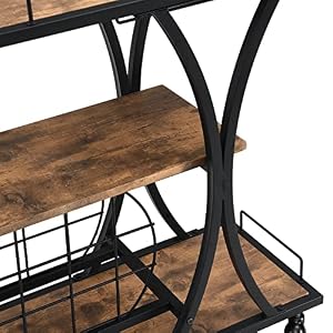 CALABASH Industrial Serving Bar Cart with Storage3 Tier Shelf Wooden Metal Rustic Freestanding Floor Wine Coffee RackModern Home Portable Mini Bar Liquor Cart 3366