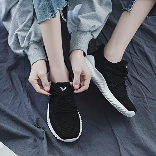 Womens Memory Foam Walking Shoes Lightweight Fashion Sports Gym Jogging Slip on Tennis Running Sneakers Black 8.5 B(M) US - Thumbnail 4