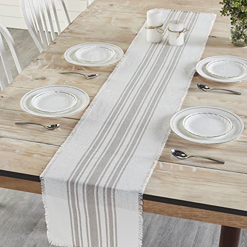 Vhc Brands Antique White Stripe Farmhouse 12"X72" Table Runner Grey Recycled Plastic (Pet) Striped Water-Resistant Rectangle Kitchen Table Decor #TOP28