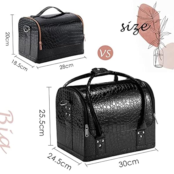Joligrace Borsa da viaggio per trucco cosmetico Beauty Box Vanity Nail Art Borsa organizer per parrucchieri con tracolla, Grande nero.