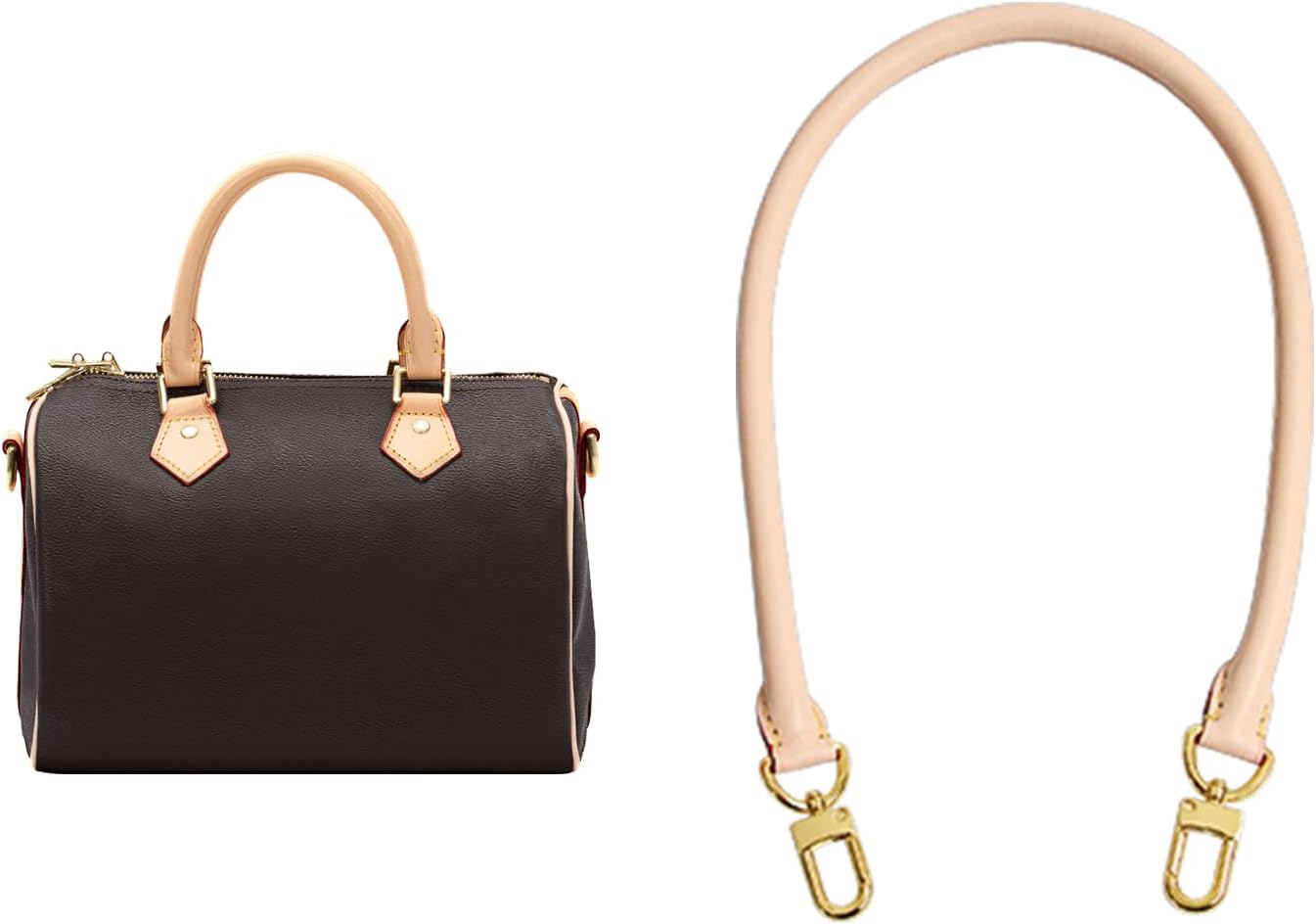 Jiesinlov 27.5inches Vachetta Leather Shoulder Rolled Strap Replacement,Short Bags Strap for Soft Lucky Speedy 25 30 Handbags(Apricot)