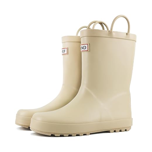 landchief Botas de chuva infantis, botas de chuva infantis, à prova d'água, botas de borracha para meninas e meninos com estampas divertidas e alças fáceis de calçar