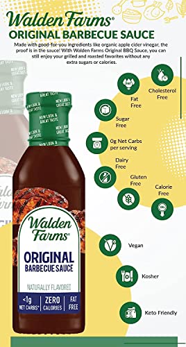 Walden Farms Sugar Free Bbq Sauce, Original Flavor, 12-Oz. Gourmet Barbecue Grilling Marinade For Meat, Ribs, Pork, Chicken, And Steak, No Carb Keto Friendly #TOP5