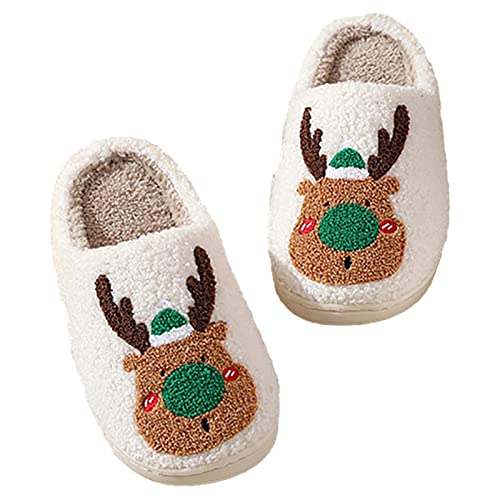 Sanmubo Chaussons de Noël - Chaussons de Maison drôles de Renne pour Hommes et Femmes,Elk Man Woman Chaussons de Style de Noël pour Adultes Cover