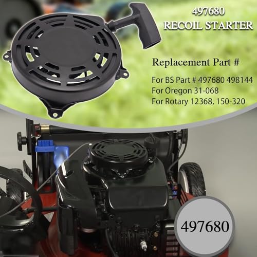 VECKYJL 497680 Recoil Starter Assembly for Briggs and Stratton Engine 6.75 Craftsman Toro Troy-Bilt Tb210 TB230 Lawn Mower 497680 Rewind Starter Replaces Oregon 31-068 Rotary 12368-Starter