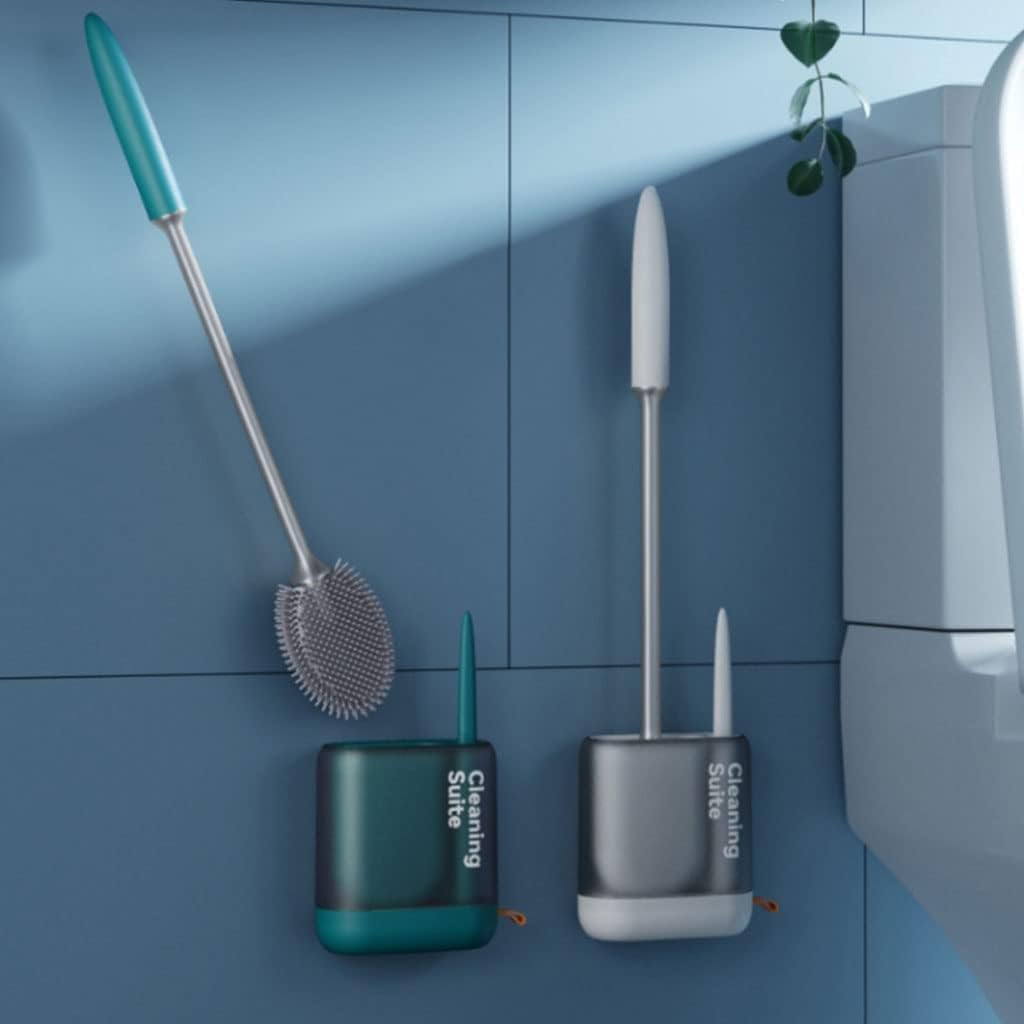 escobilla WC Cepillo y Soporte para Inodoro con cerdas de Silicona, Cepillo Limpiador de Inodoro 2 en 1 para Almacenamiento de baño, fregador de Inodoro Eficiente