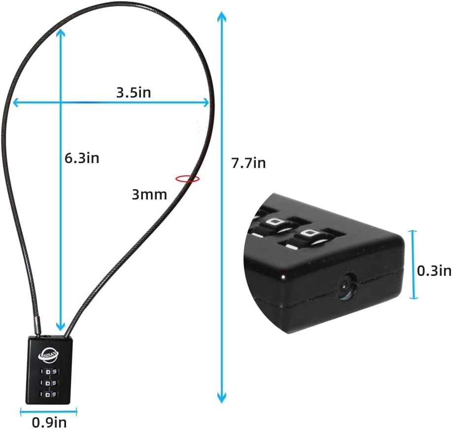 3 Digit Cable Combination Lock 20 inches Cable for School Gym Locker,Filing Cabinets,Helmet,Toolbox,Luggage Suitcase,knapsack,Black 2Pack image 2