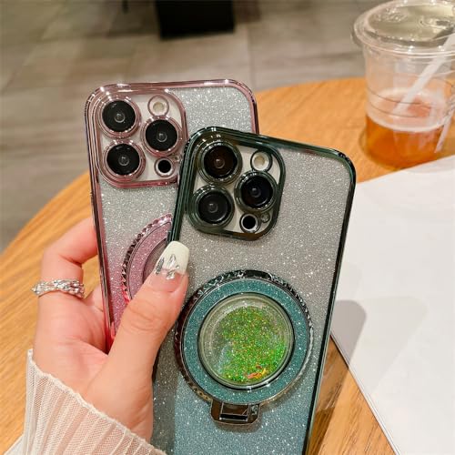 Coque pour iPhone 12 Pro luxe paillettes quicksand support vert - 7