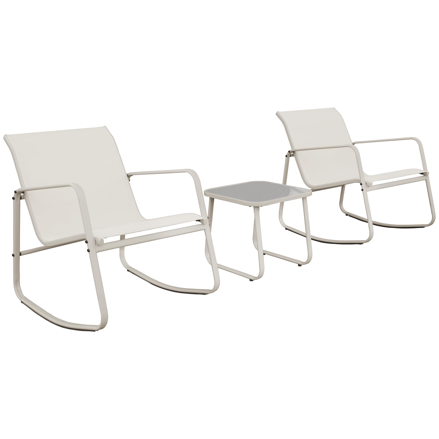 Happy Garden Salon de Jardin à Bascule 2 Places Tenerife Beige – Fauteuils en textilène avec Table Basse – Structure Acier