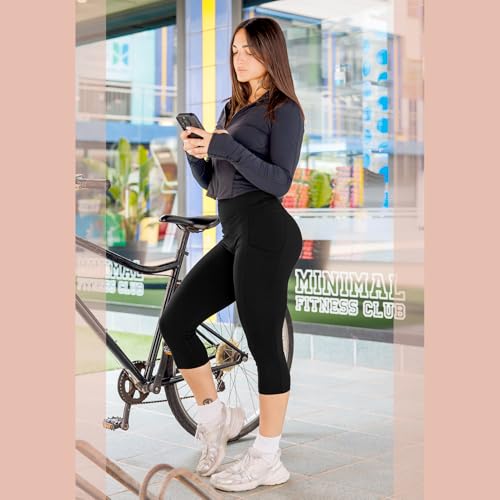 SINOPHANT High Waisted Leggings with Pockets Women, Full Length Capri Buttery Soft Stretchy Yoga Pants(Capri Black,S-M) - 7