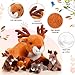 Poen Plush Deer Stuffed Animal Set 16 Inch Cuddly Mommy Deer Plush with 4 Cute Little Plushes in Her Zippered Tummy for Kids Birthday Baby Shower Decor Gift Woodland Party Favors(Lying)