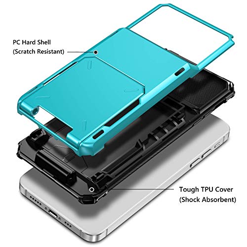Vofolen Compatible with iPhone 12 Mini Case 5G Wallet 4-Card Slot Credit Card Holder Flip Door Hidden Pocket Anti-Scratch Dual Layer Hybrid Bumper Armor Protective Hard Shell Cover Sky Blue by Vofolen - Image 2